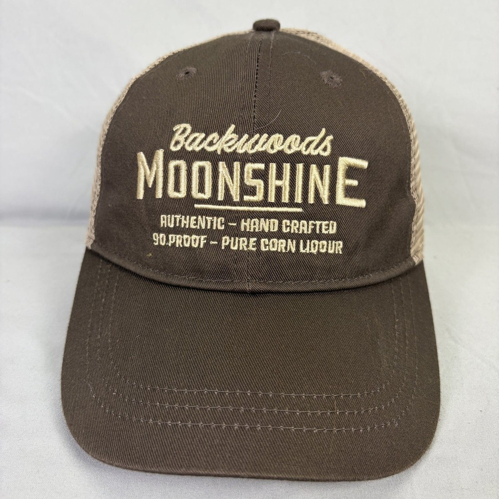 Backwoods Moonshine Trucker Hat Unisex OSFM Brown Tan Mesh Snapback Cap